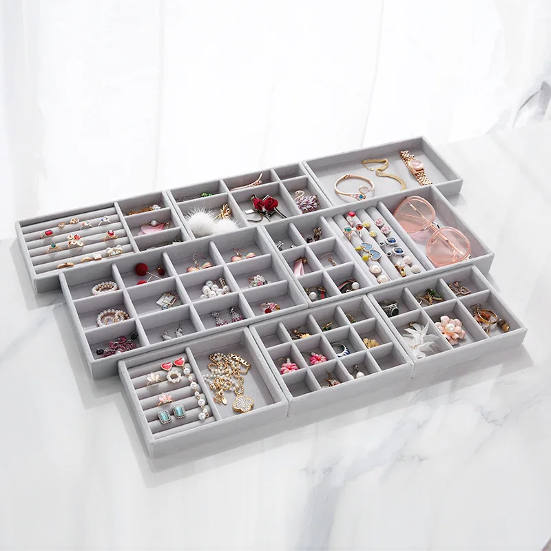 Fashion Exquisite Ring/Earrings Diplay Stand Velvet Jewelry Exhibitor Shelf Display Tray fit Glass Boxes | Дом и сад