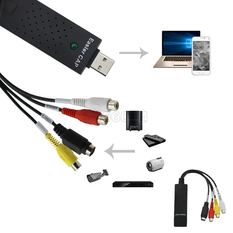 USB 2.0 EasierCAP UTV007 тв dvd vhs адаптер Плата Видеоввода аудио AV ммм карты видеозахвата