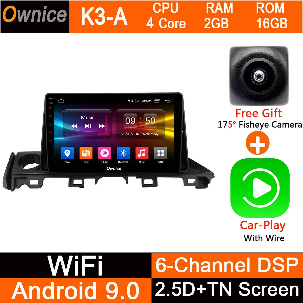K3-A-CarPlay Android 9,0 8 ядерный " ips 1Din 4G+ 32G DSP CarPlay Автомобильный DVD Радио gps Navi плеер для Mazda 6 III 3 GJ Atenza dzda6 - Цвет: K3-A-CarPlay
