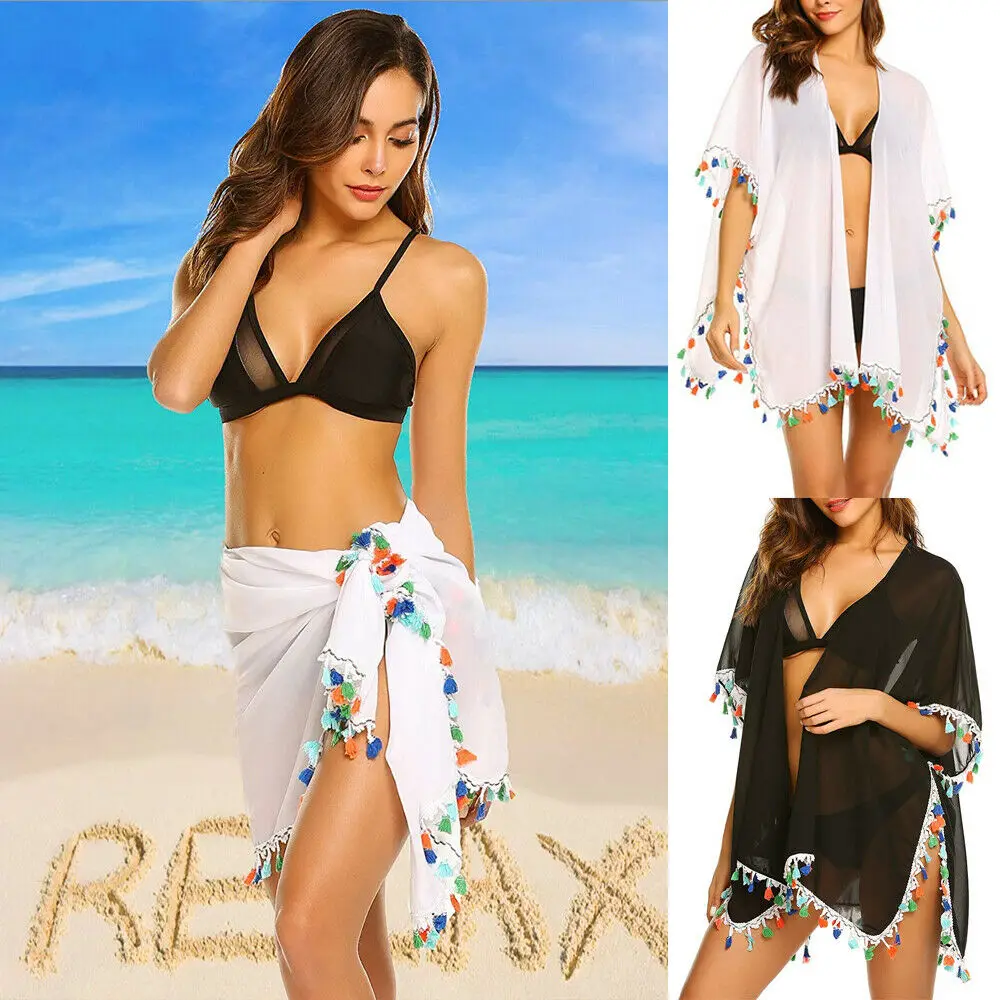 Summer Women Beach Dress Swimwear Tassel Solid Bikini Cover Up Bathing Suit Beachwear Fashion Robe De Plage 2016 white sexy women lace crochet tassel bikini swimwear cover up woman beach dress bathing suit beach swimwear cover up