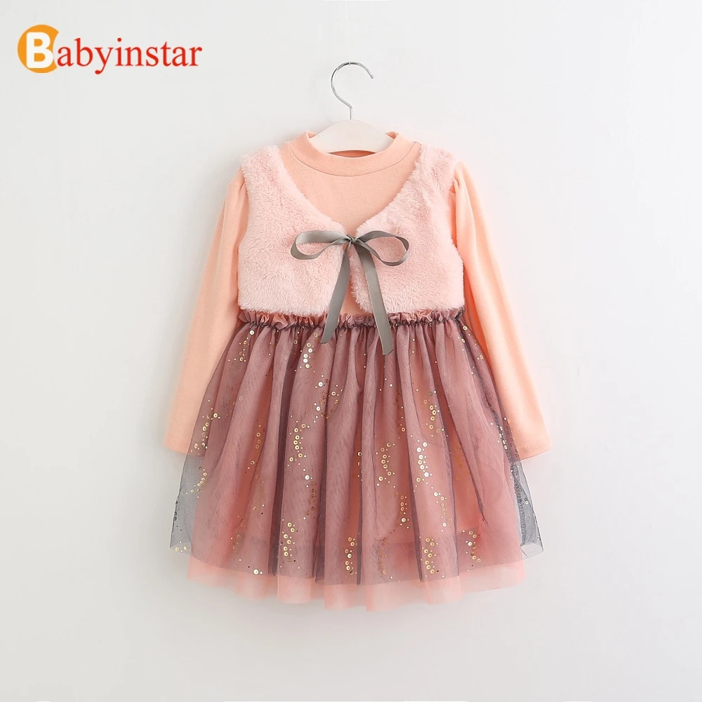 Babyinstar/Детские платья для девочек; плотное теплое Брендовое платье для девочек; модная осенне-зимняя одежда; Детский костюм; детское платье