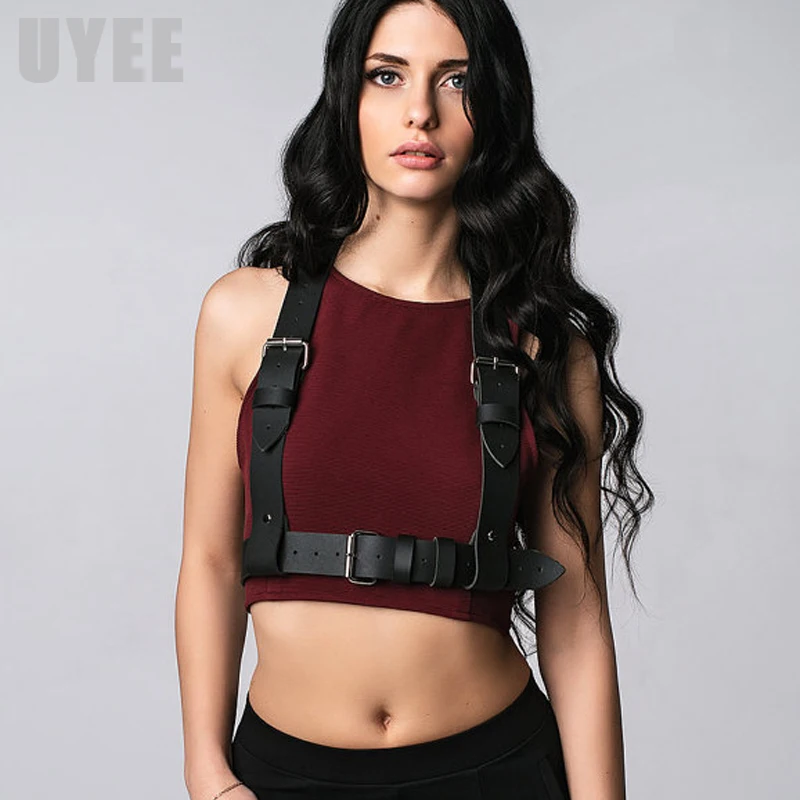 UYEE из искусственной кожи, сексуальный пояс, нижнее белье для взрослых, регулируемый, для тела, бондаж, клетка, бюстгальтер, ремни, подтяжки, Рейв, бюстгальтер, талия, широкий ремень, LB-009