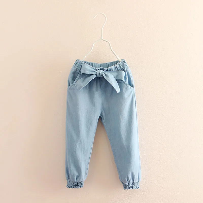 

Baby Girl Jeans 2021 Casual Spring Autumn 2 3-8 9 10 11 12 Years Teenage Children Elastic Bow Lantern Denim Jeans For Girls Kids