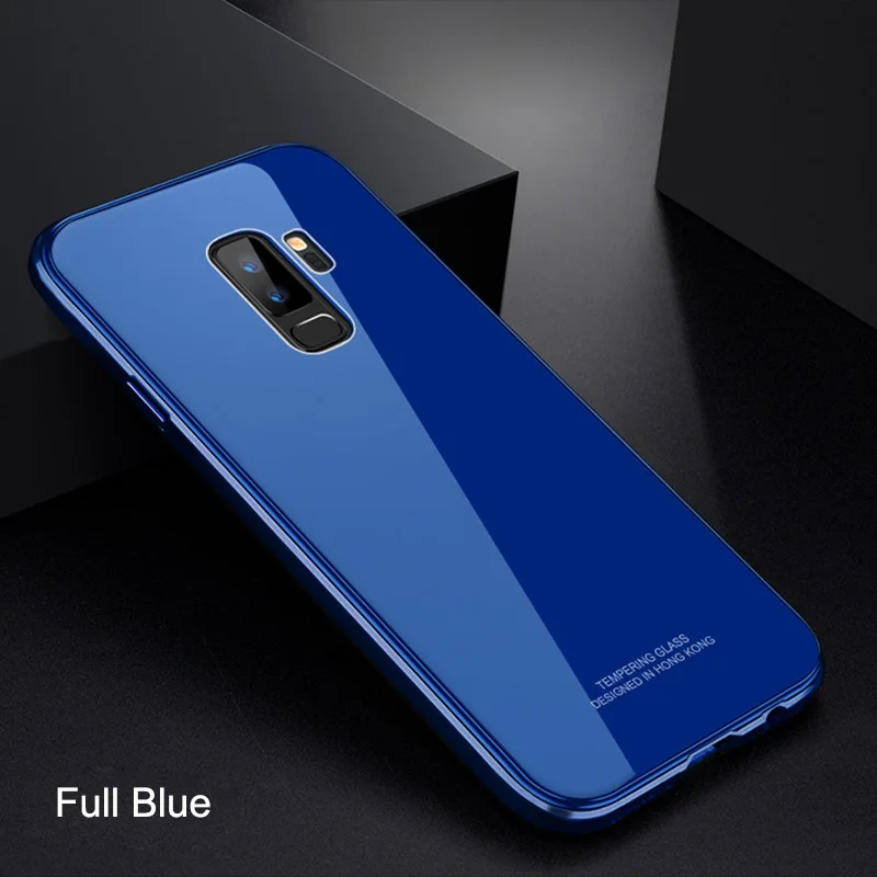 Full Blue Роскошный Жесткий стеклянный чехол для телефона samsung Galaxy S9 S9 Plus S9+ металлический бампер+ покрытие PC Edge чехол для samsung S9Plus - Цвет: Full Blue