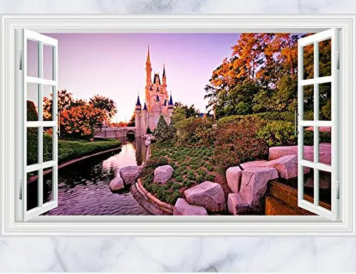 Замок сад стикер стены 3D поддельные окна стиль наклейки художественный постер