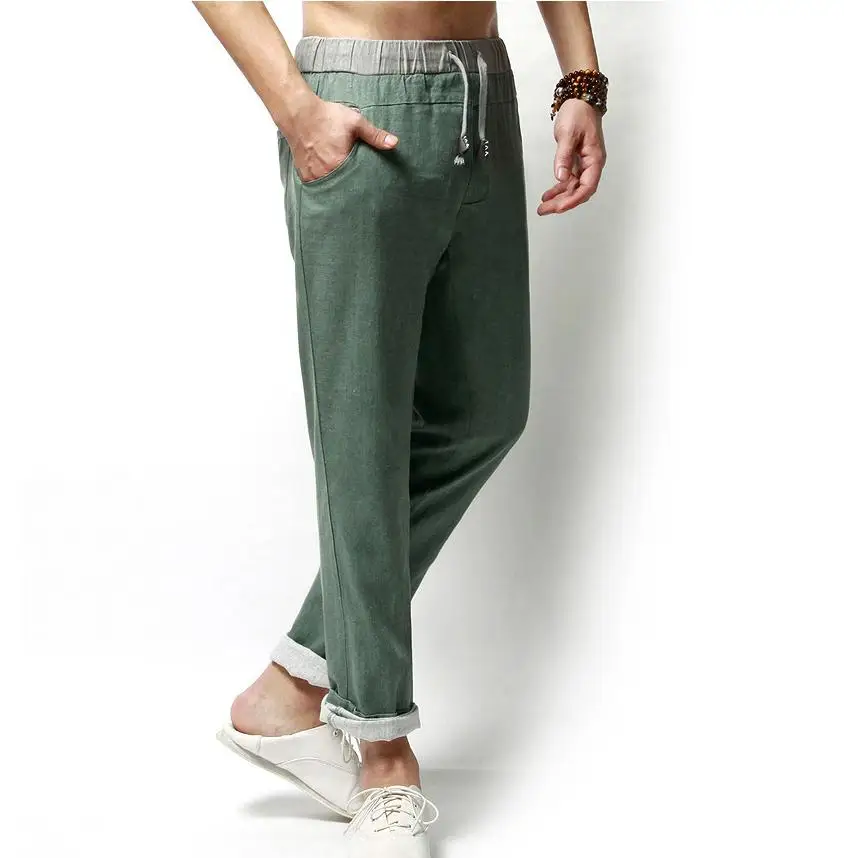 Мужские льняные брюки свободные прямые большого размера Корейская версия на