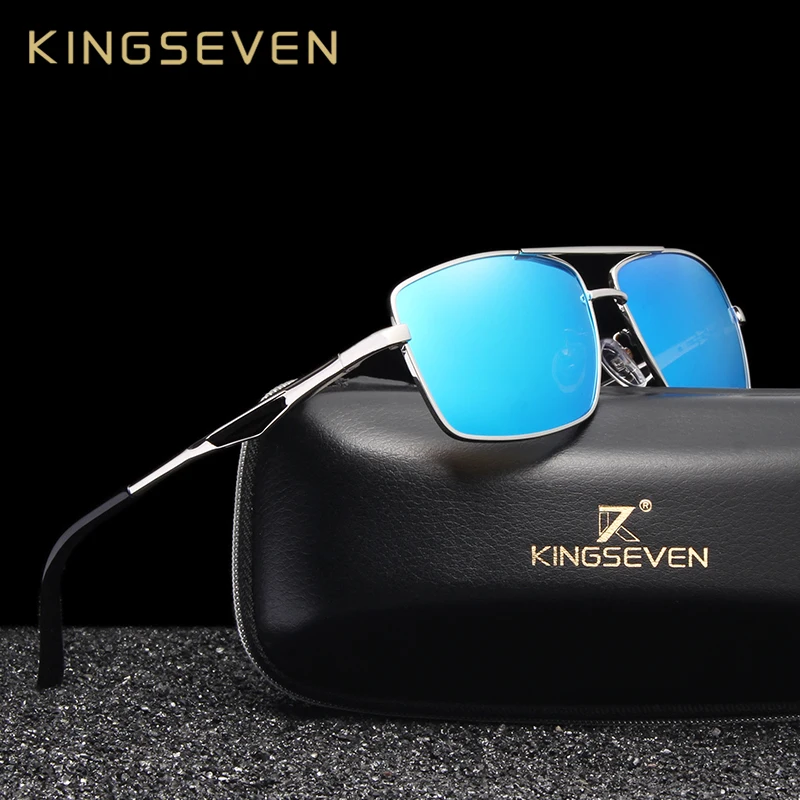 Мужские прямоугольные очки KINGSEVEN черные солнцезащитные из нержавеющей стали с