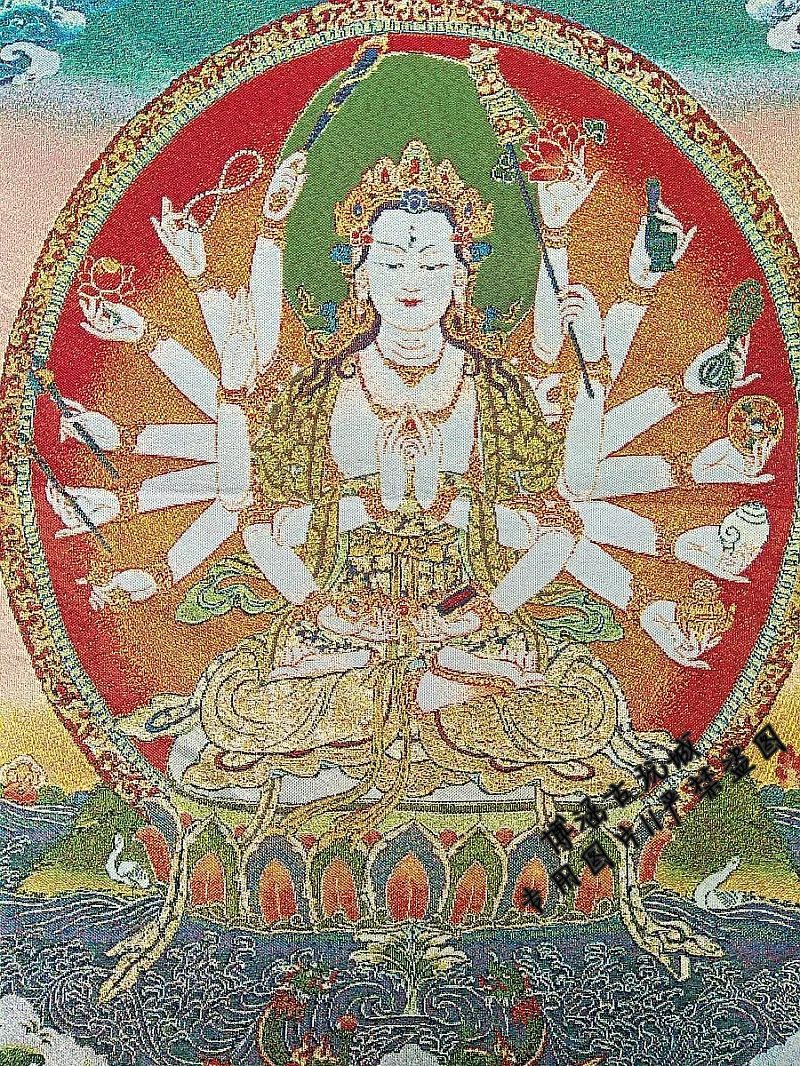 Tibetan Buddhism Thangka Image Brocade Silk Embroidered Avalokitesvara Embroidery | Дом и сад