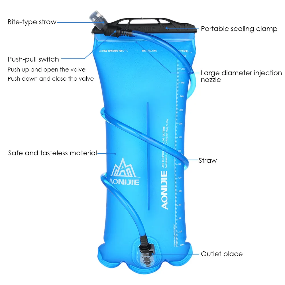 AONIJIE мягкая фляжка для спорта портативный безопасный ТПУ-мешок воды 1.5L 2L 3L