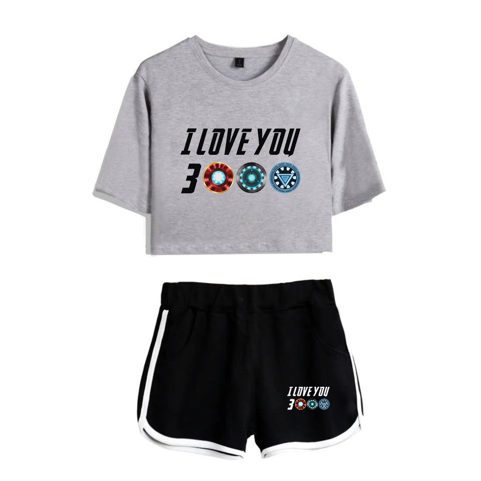 I Love You 3000, комплект из двух предметов, женские летние футболки в стиле Харадзюку, укороченный топ, сексуальный спортивный топ для фитнеса,, 2 шт., Endgame