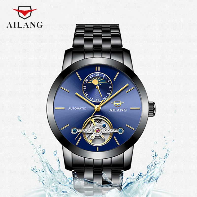 Original Brand Men Mechanical Tourbillon Watches Self-winding Moon Phase Wrist watch Waterproof Real Leather Strap Watch 316L | Наручные