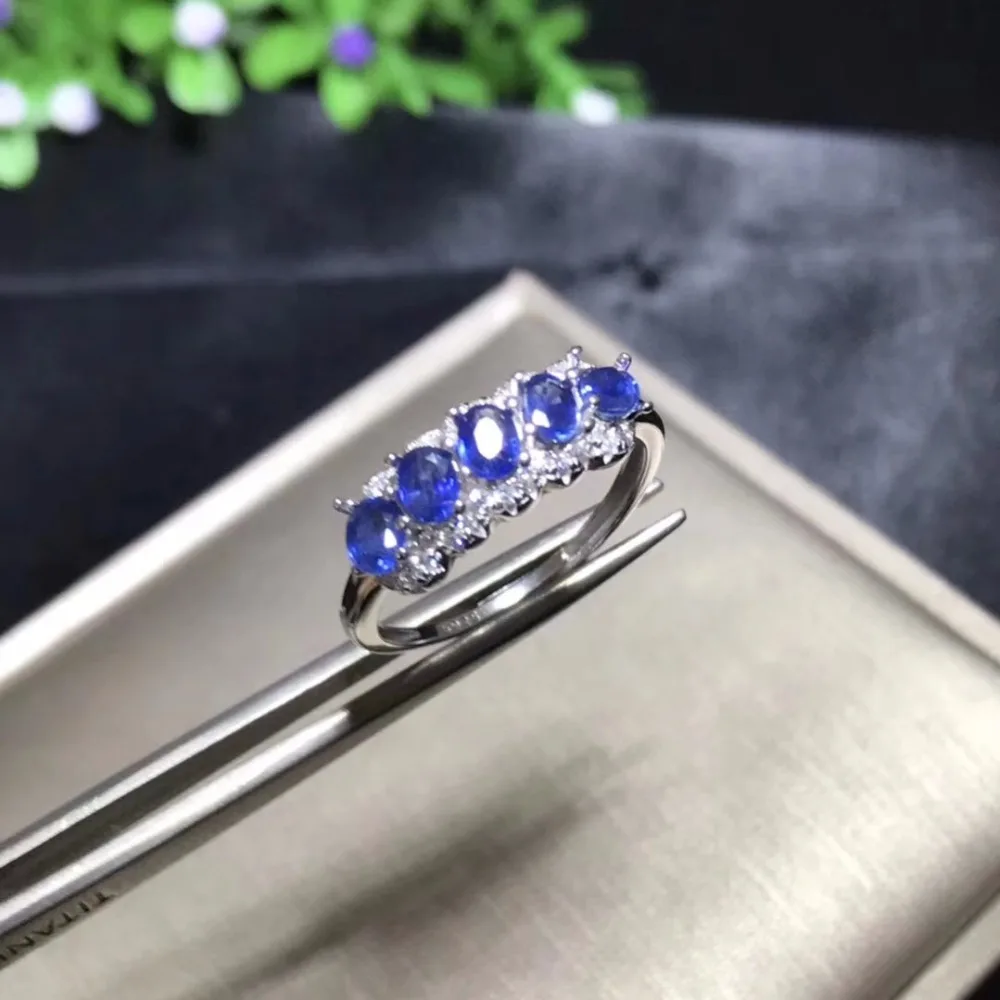Кольцо с натуральным сапфиром, 925 серебро, 5 драгоценных камней, хороший цвет, красивый стиль