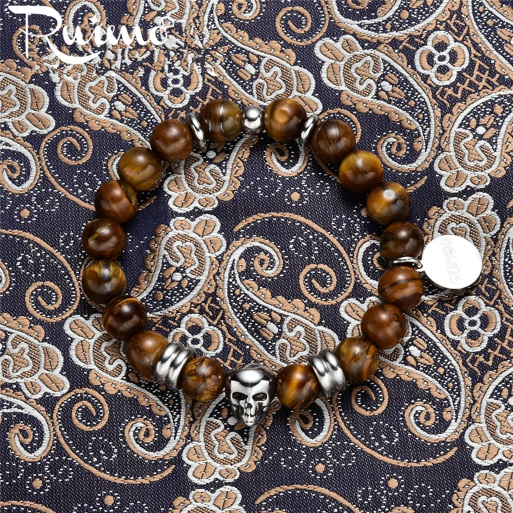 Браслет RUIMO натуральный камень тигровый глаз Beads 316l из нержавеющей стали бусины в
