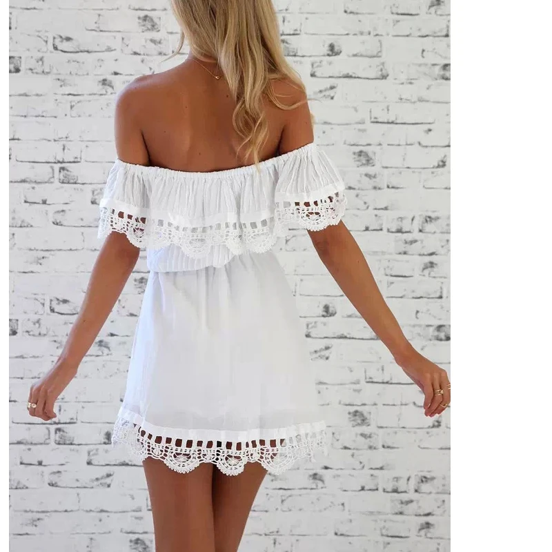 Elexs марка 2016 летнее платье женщин рюшами Большой размер рукавом плеча женский