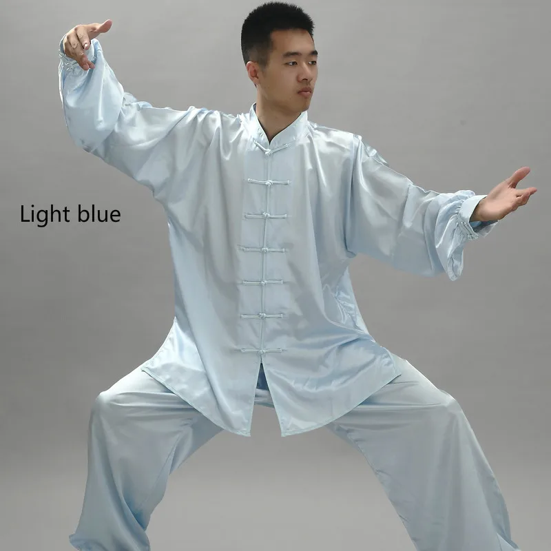 Light blue Модный костюм с длинным рукавом ушу тайчи форма для кунгфу 14 цветов утренняя одежда для занятий боевыми искусствами - Цвет: Light blue