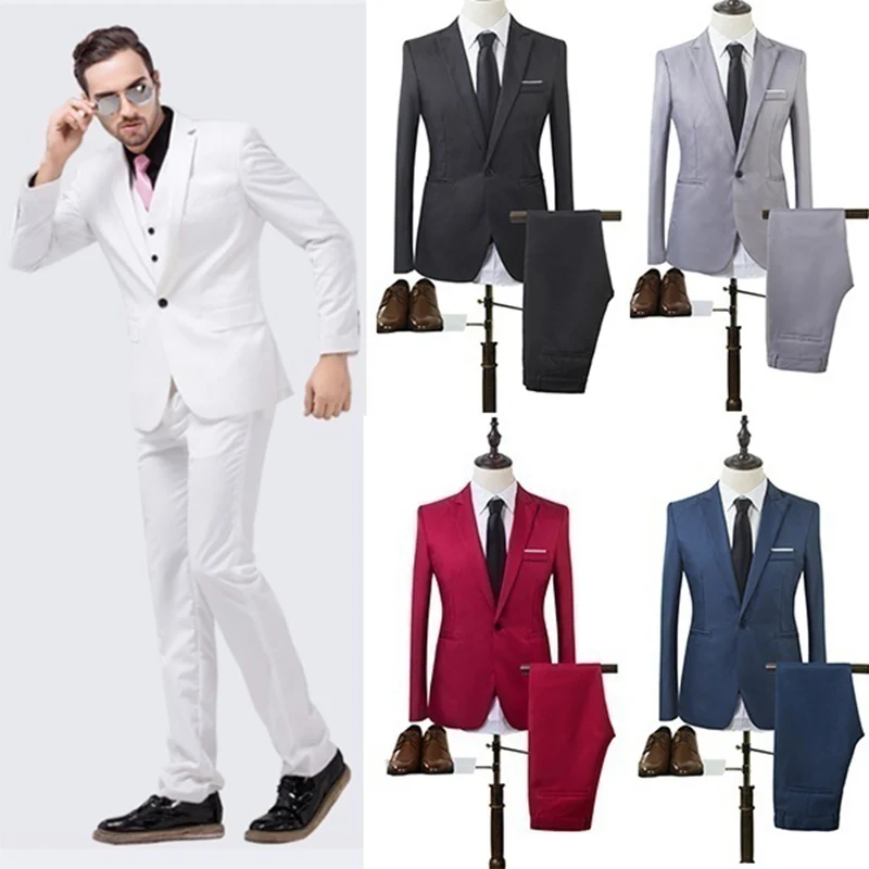 ZOGAA High Quality Men Fashion Slim Suits Male Business Casual Groomsman 2pcs Wedding Suit Men's Jacket Pants Trousers Sets