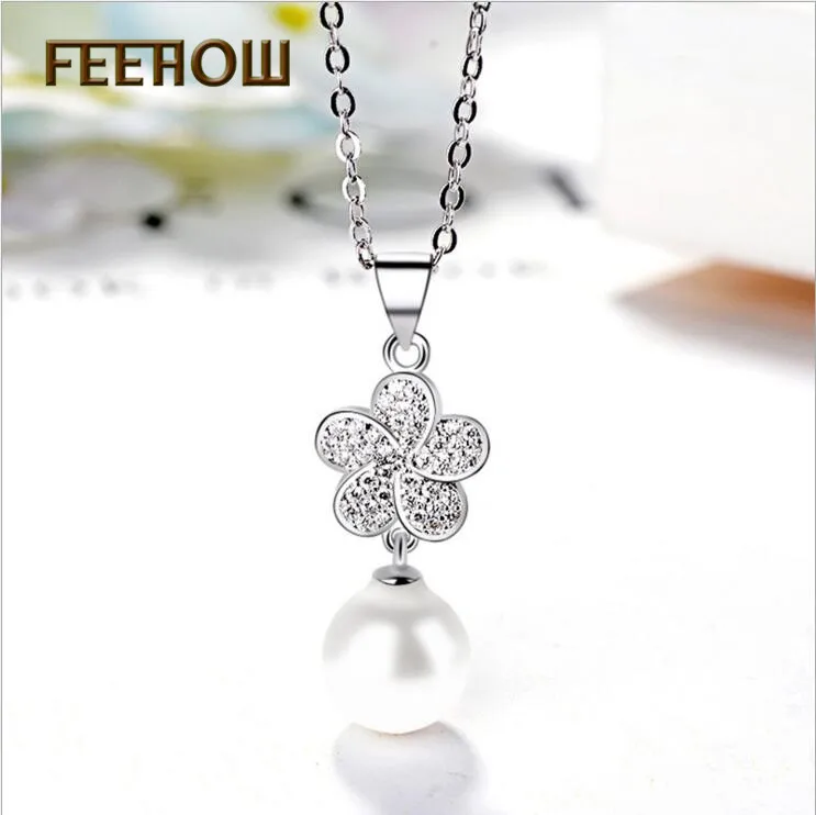 FEEHOW новый модный Искусственный Жемчуг Цветок Красивое Ожерелье Серьги Кольца