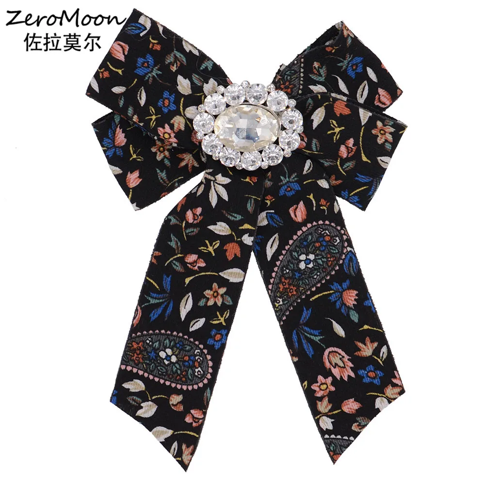 

Women Blouse Floral Bowknot Fabric Brooch Crystal Rhinestone Garment Fashion Jewelry Accessory