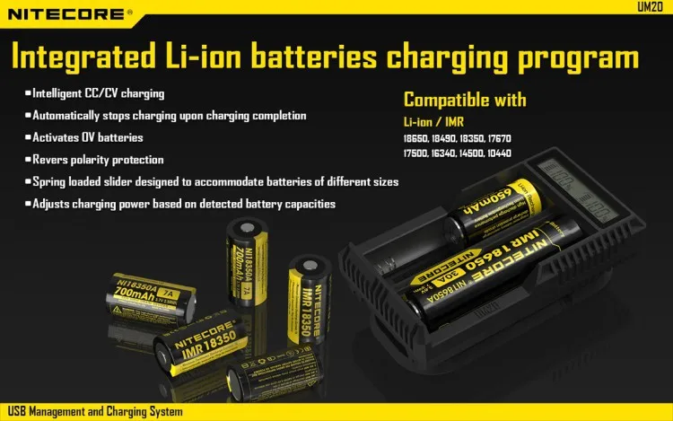 Nitecore UM20 ЖК-дисплей Универсальный 18650 батарея USB зарядное устройство для аккумулятор