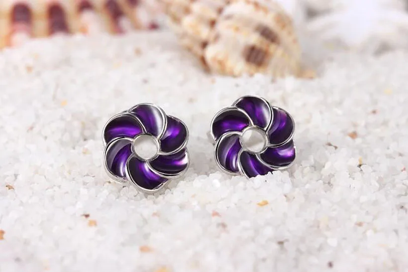 Детские Модные серьги гвоздики из серебра 925 пробы с фиолетовой эмалью маленькие