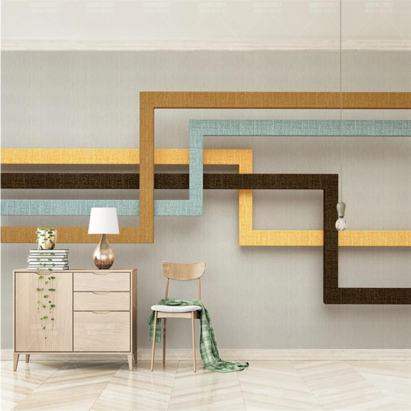 

beibehang Wallpaper Mural Custom Living Room Bedroom Retro Lined Geometric Line Nordic 3d Mural Background Home Decor