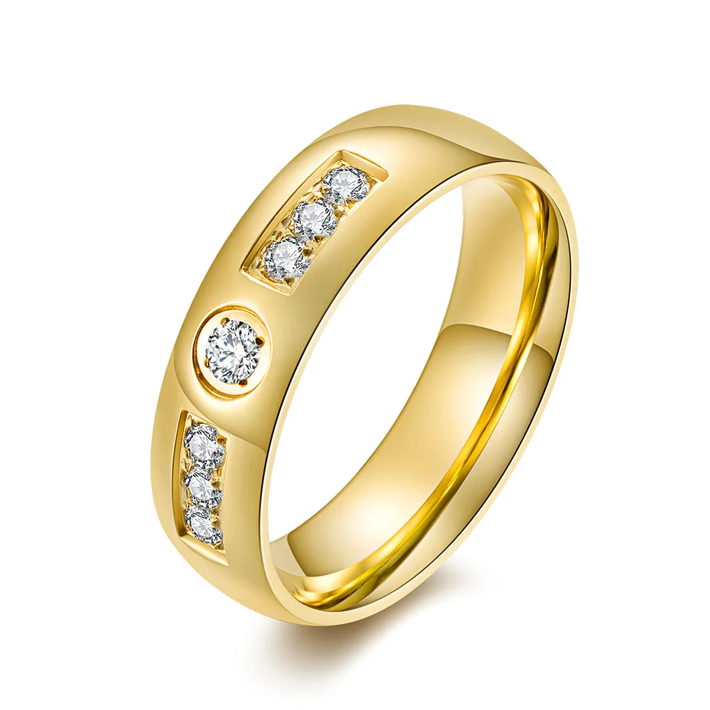 6mm Wedding Ring for Women / Men Black Gold Color Zircon CZ Stone 316l Stainless Steel Finger Jewelry Engagement Rings | Украшения и