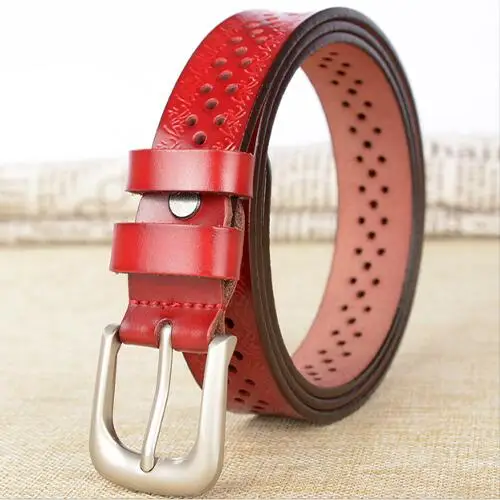 ZW213AC2Red Женские ремни на талию, черный пояс с отверстиями, женский ремень, бренд, модные женские ремни из натуральной кожи, роскошные женские новые ZW213 - Цвет: ZW213AC2Red