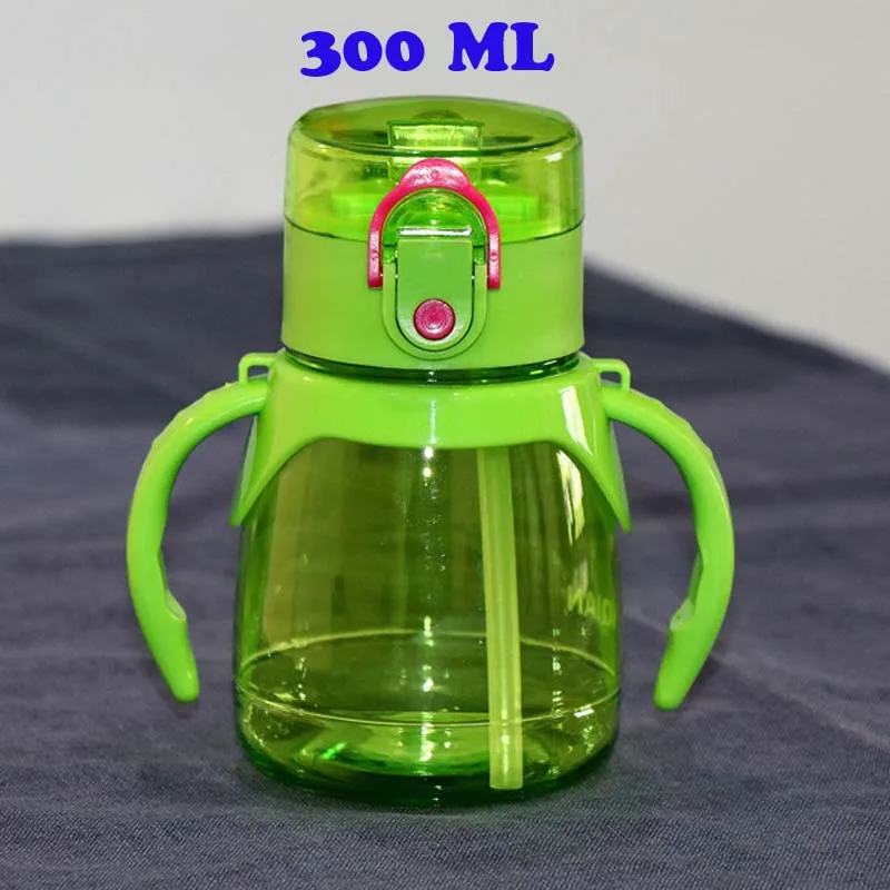 300ml Green Handle Пластиковая детская бутылка с соломинкой, 300 мл, дорожный спортивный чайник с веревкой, Экологичная бутылка для чая BPA - Цвет: 300ml Green Handle