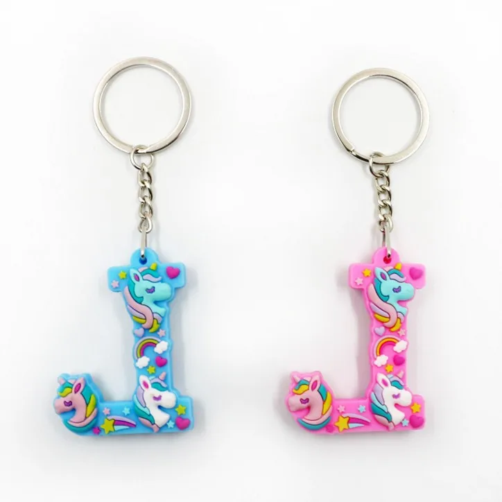 1 Pcs Kawaii Unicorn Letters key Chain For Girl Kids Keychain Women Car Key Ring Letter Holder Party Favors Gift