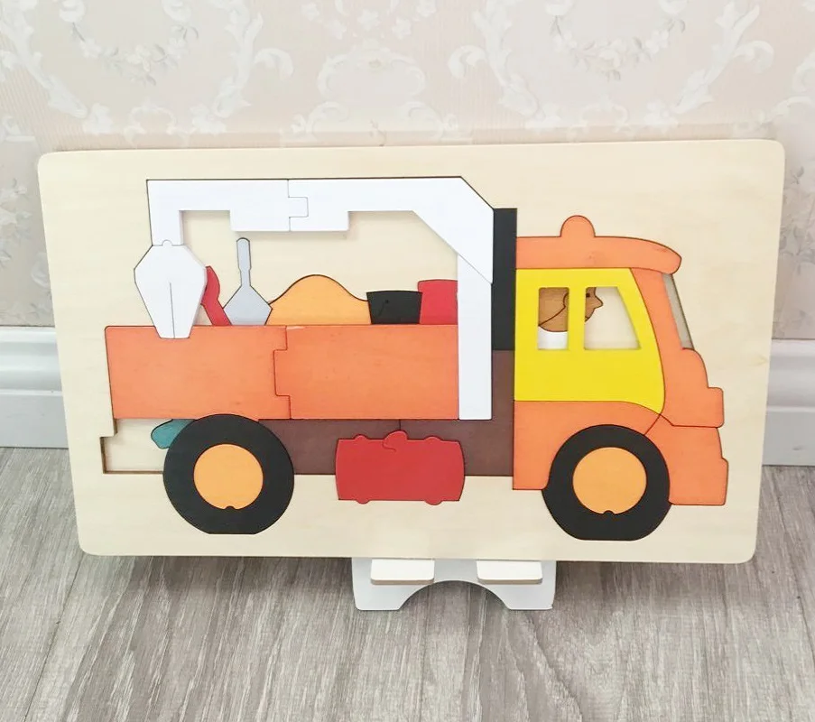 Engineering vehicle Детские деревянные игрушки 3D Многослойные головоломки игрушки животные и транспортные средства головоломки игрушки Дети Раннее Образование игрушки детские подарки - Цвет: Engineering vehicle