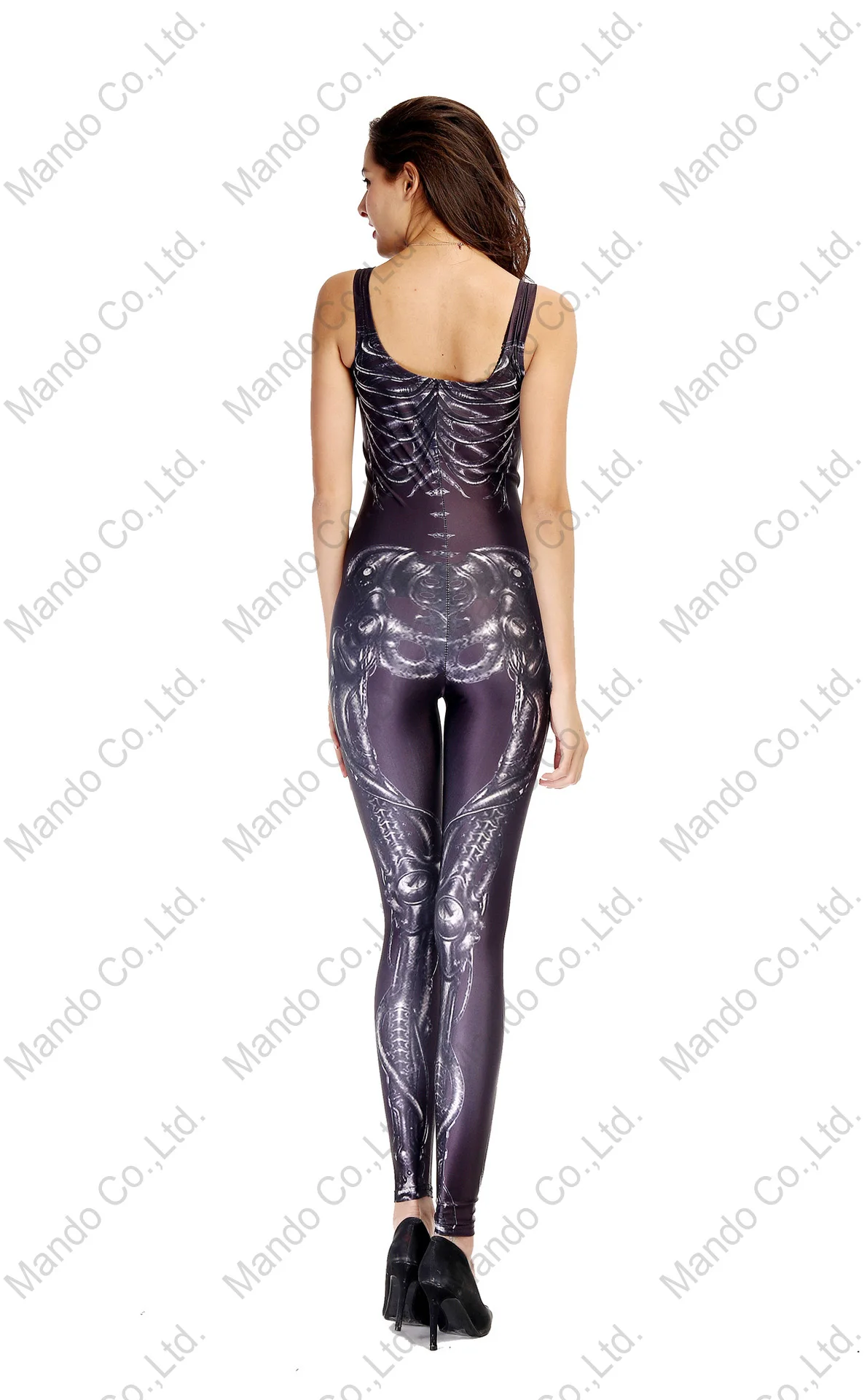 

Ladies Halloween Bodycon Dress Women Skeleton Skull Bones Top Bodysuit Jumpsuit