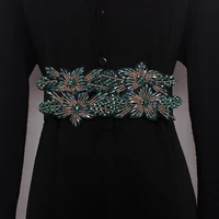womens runway fashion diamonds beaded elastic cummerbunds female dress corsets waistband belts decoration wide belt r1696