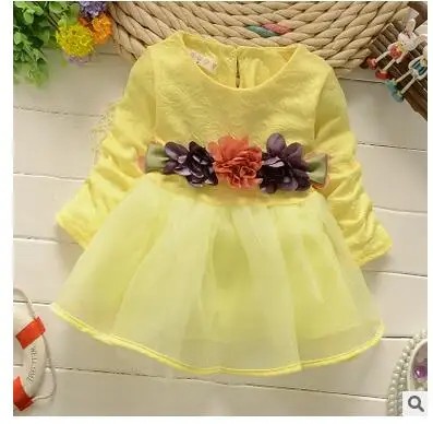 Новинка 2016 года модное Хлопковое платье с длинными рукавами для маленьких