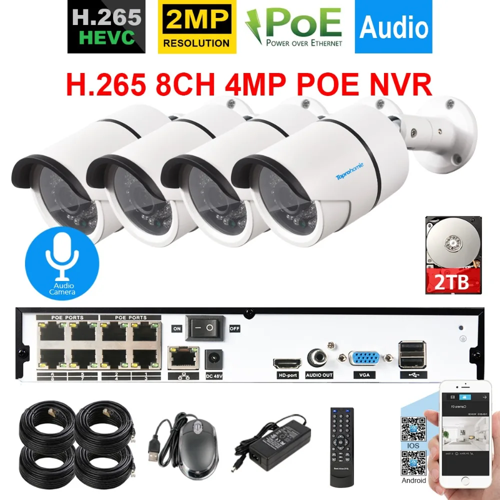 TOPROHOIME H.265+ 8CH 5MP POE NVR CCTV система 2MP 1080P безопасности наружная аудио запись звука ip-камера 8CH комплект видеонаблюдения