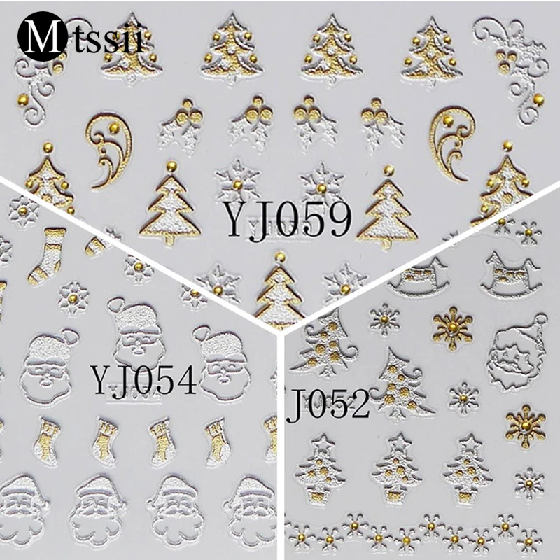 Mtssii 3D Рождественские наклейки для ногтей новый год Снеговик Санта Клаус Наклейки