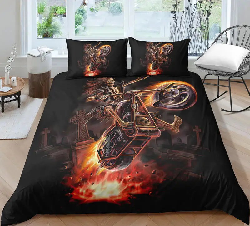 3D печать черное постельное белье с изображением Черепа Набор черепа пододеяльник king size с наволочкой постельное белье