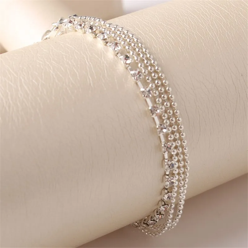 Hot Multilayer Shiny Crystal Silver Plated Bead Anklet Bracelet for Women | Украшения и аксессуары