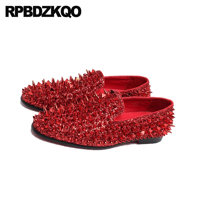 Red Runway Prom Rivet Gold Handmade Glitter Spike Men Shoes Luxury Brand Dandelion Loafers Stud Sequin Fashion Hip Hop Summer | Обувь