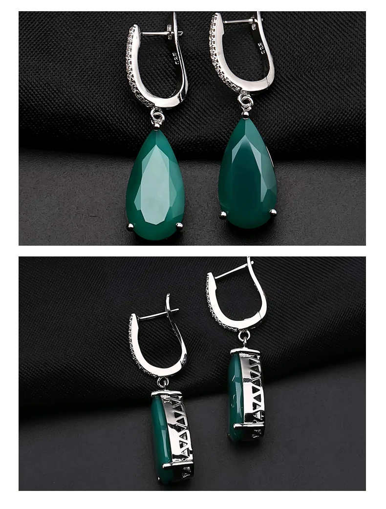 Камни балетные костюмы 10.82ct 10x20 мм натуральный зеленый Агат Висячие серьги ювелирные украшения Твердые 925 пробы серебро прекрасные серьги для Для женщин