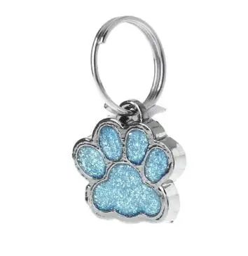 Light Blue Ошейник для питомца блестящая лапа в форме собачки кошки идентификационная бирка брелок с кольцом - Цвет: Light Blue