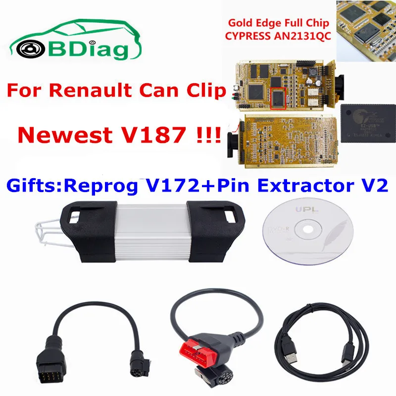 Бесплатно для Renault Can Clip V191 контактный экстрактор V2 Reprog V177 CYPERSS AN2131QC золотой полный чип OBD2 диагностический инструмент для автомобиля до