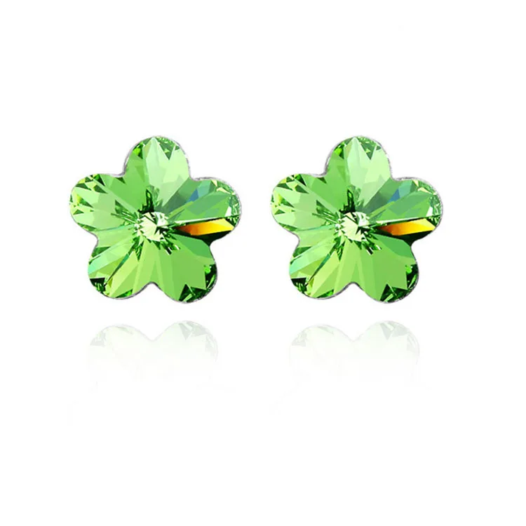 olive green Женские серьги-гвоздики с кристаллами в виде цветка, сделанные с австрийскими кристаллами, посеребренные - Окраска металла: olive green