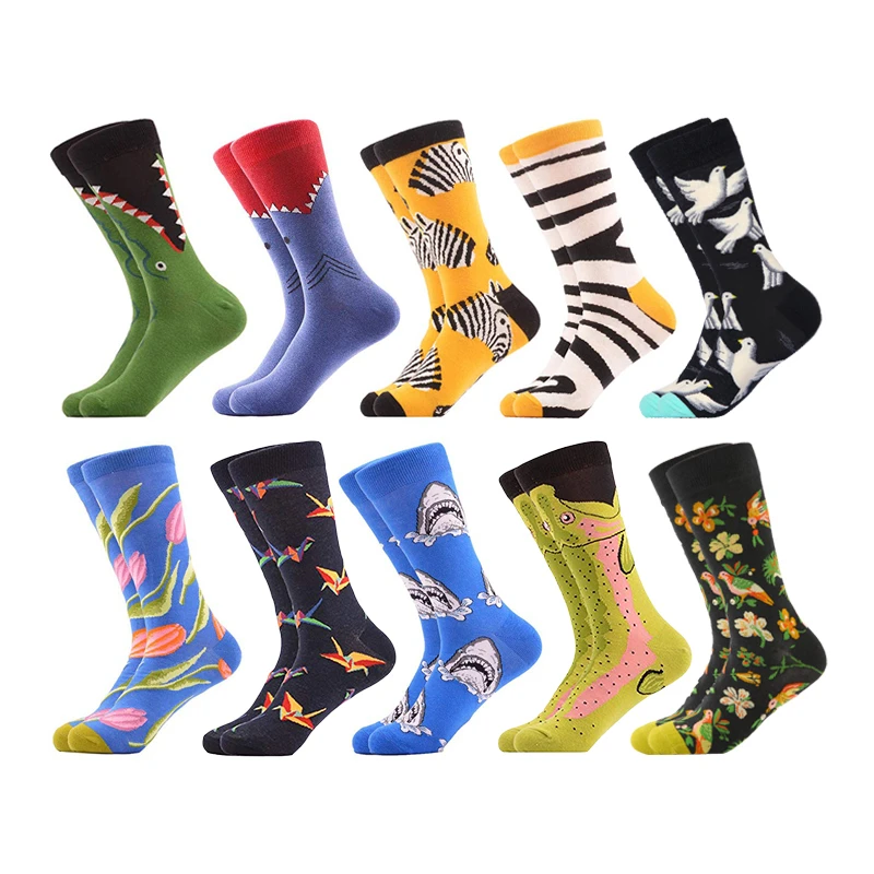 Для мужчин носки с мультяшным принтом крокодил Акула Зебра маска ленивого птица