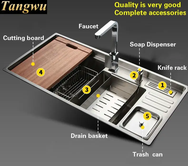 Большая многофункциональная кухонная ручная раковина с двойным желобом 304 дюйма