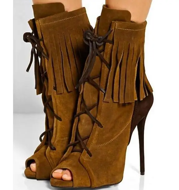 Ботильоны женские на очень высоком каблуке со шнуровкой лоскутные короткие