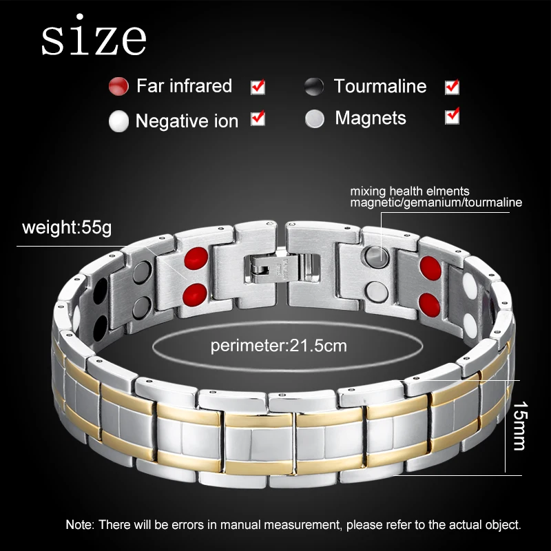 Новый Магнитный гематитовый браслет и мужской здоровья золотой Нержавеющая