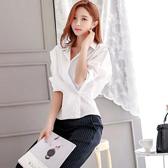 

White Shirt Women Blouse OL Ladies Cross Deep V-neck Batwing Sleeve Blusas Female Tops 2020 Women Clothes RWS175039