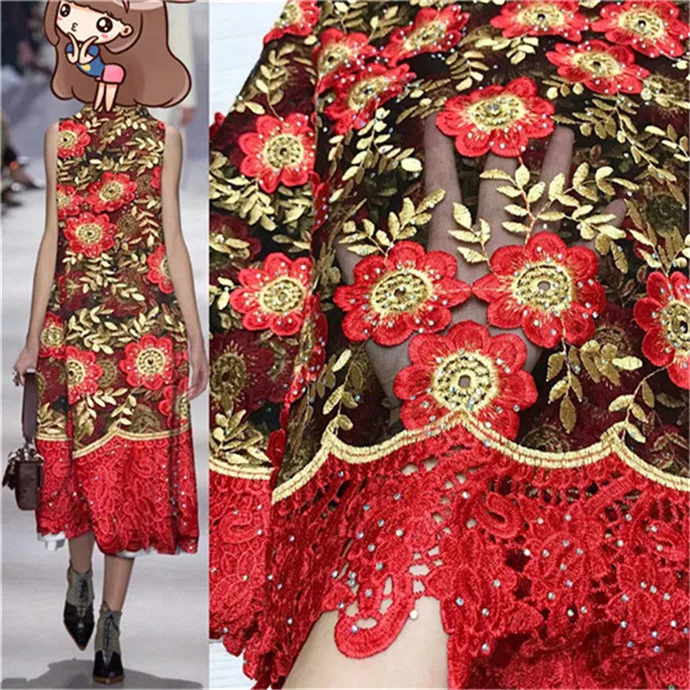 Новинка горячая Распродажа кружевная ткань с вышивкой бисером и камнями в