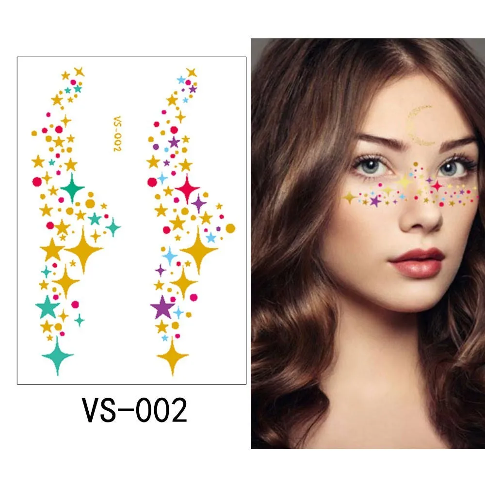 VS-002 Glaryyears 1 временная татуировка наклейка для лица металлическая поддельная тату флеш-тату Водонепроницаемая маленькая боди-арт женская 10 видов конструкций - Цвет: VS-002