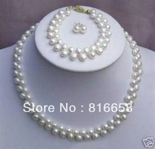 

7-8mm White Freshwater Cultured Pearl Necklace Bracelet Earring set